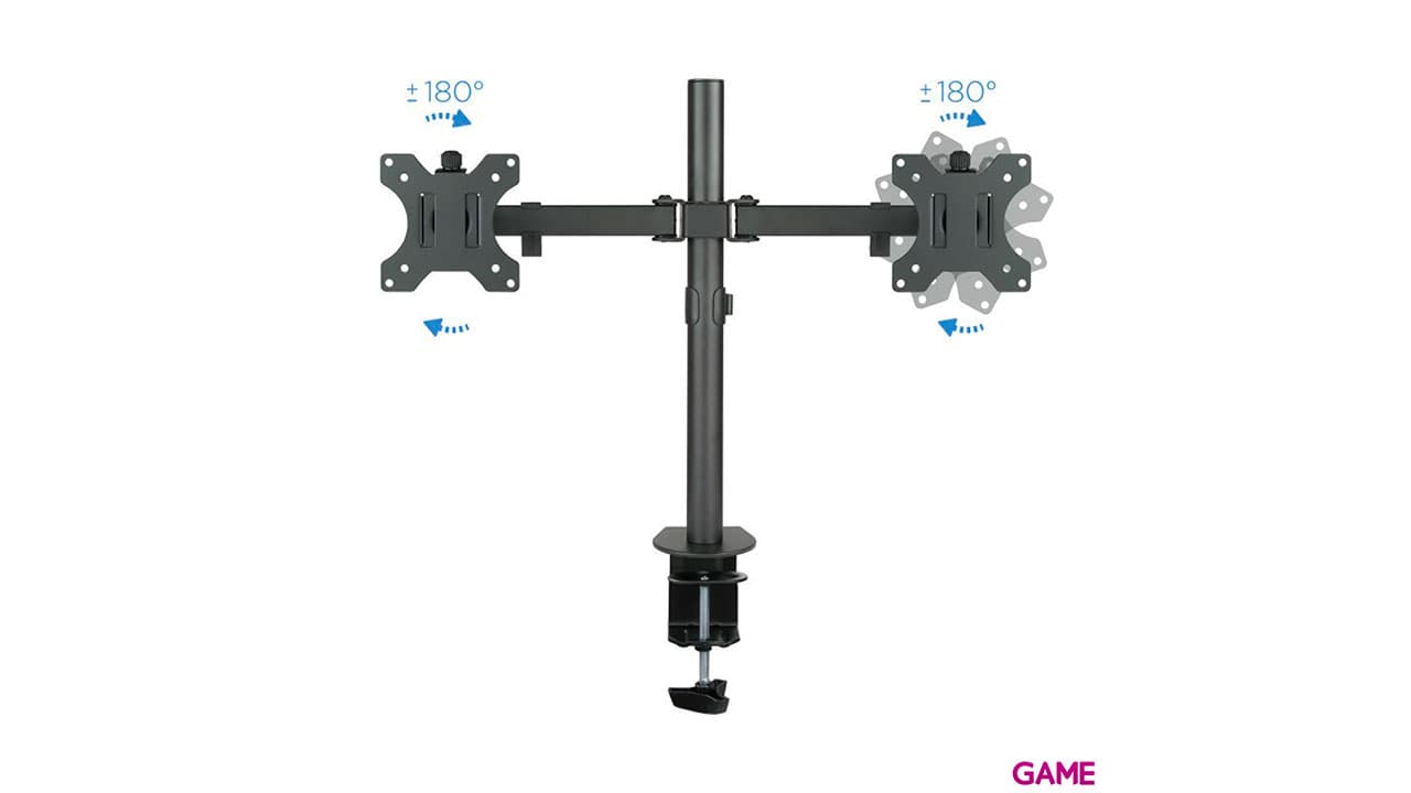TooQ Mesa Giratorio e Inclinable 2 Pantallas 13” – 32”, de Dos Brazos Negro - Soporte