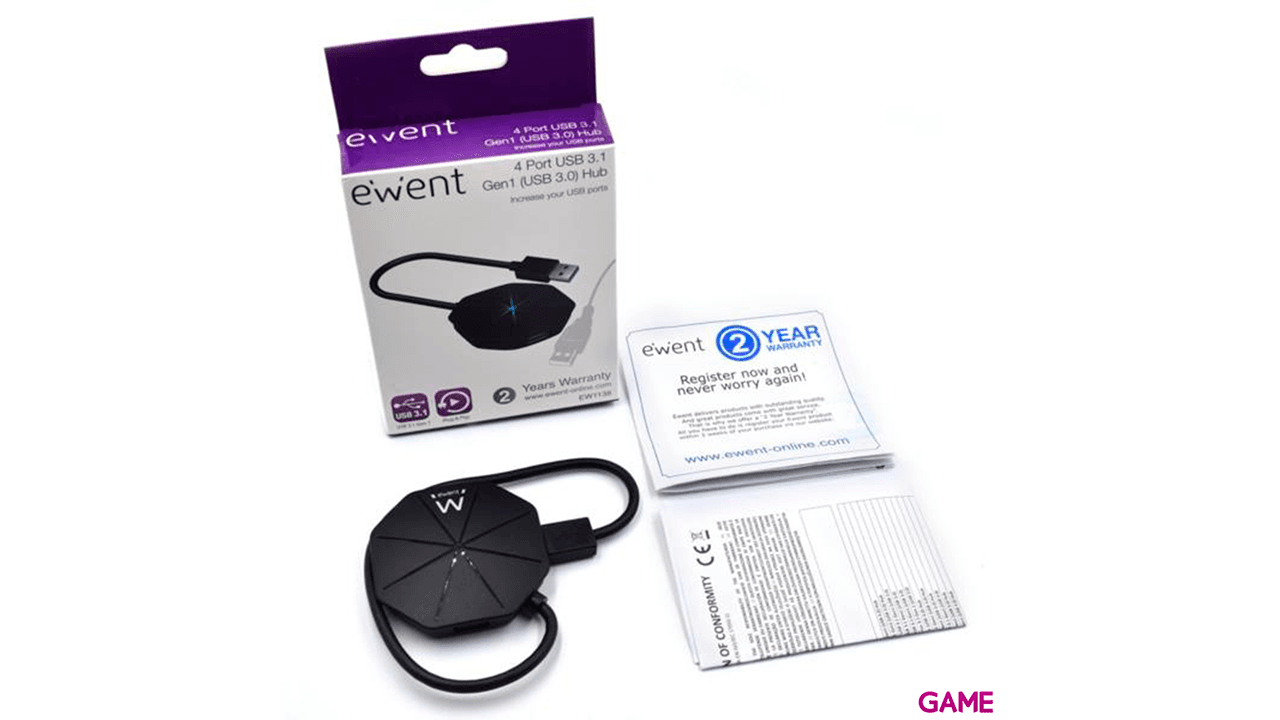 Ewent EW1138 USB 3.2 Gen 1 (3.1 Gen 1) Type-A 5000 Mbit/s Negro - Hub USB