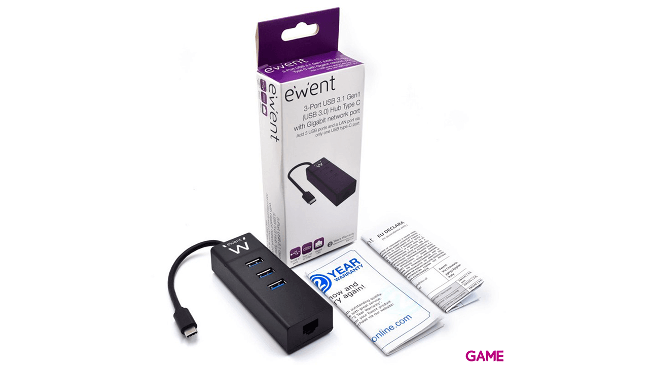 Ewent EW1141 USB 3.2 Gen 1 (3.1 Gen 1) Type-C 5000 Mbit/s Negro - HUB USB