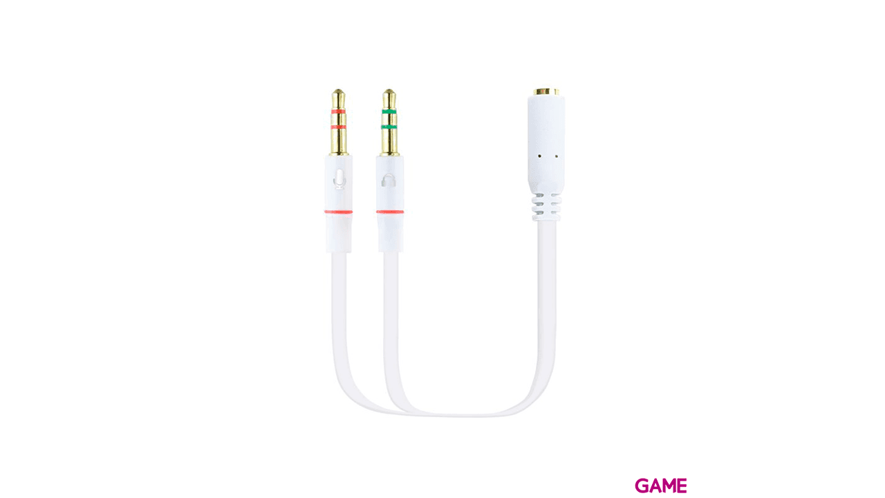 Nanocable Cable Jack 3.5/H de 4 Pines a 2 Jack 3.5/M de 3 Pines 20Cm Blanco - Cable Audio