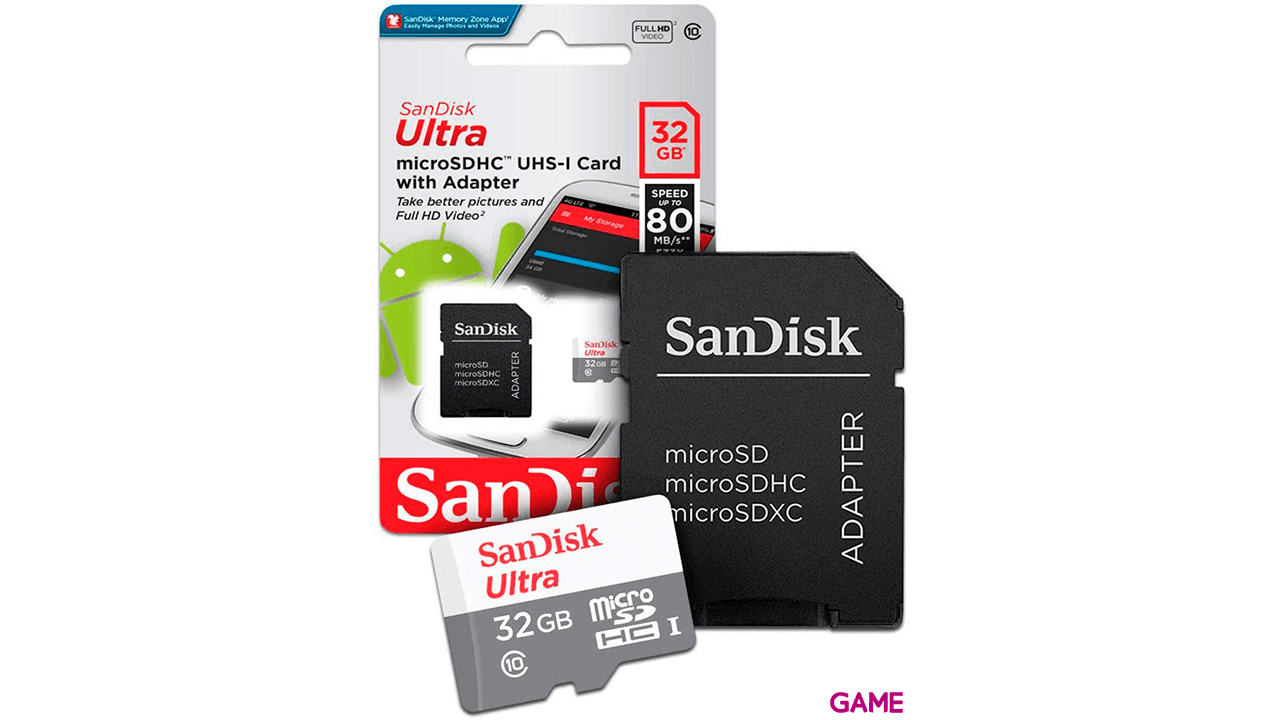 Sandisk 32GB Ultra MicroSDHC + Adaptador SD 100MB/S CLASS 10 UHS-I - Tarjeta Memoria