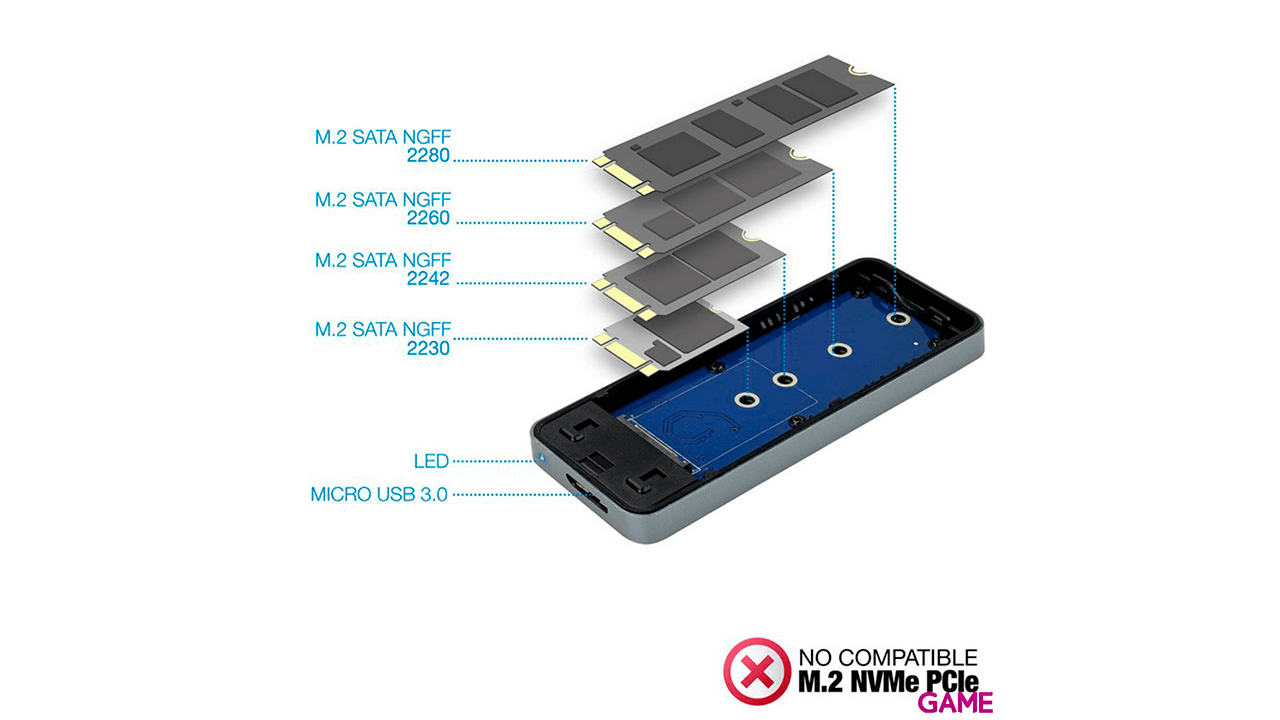 TooQ TQE-2281G caja para disco duro externo M.2 Caja externa para unidad de estado sólido (SSD) Gris