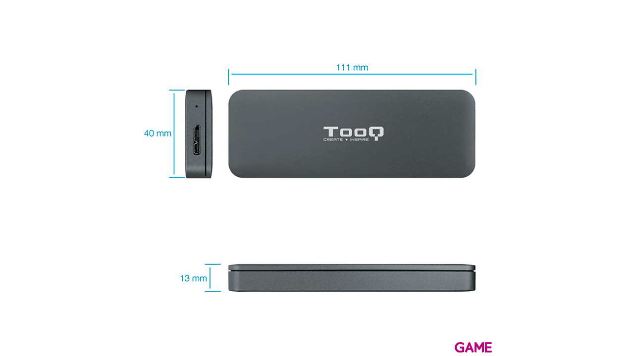 TooQ TQE-2281G caja para disco duro externo M.2 Caja externa para unidad de estado sólido (SSD) Gris