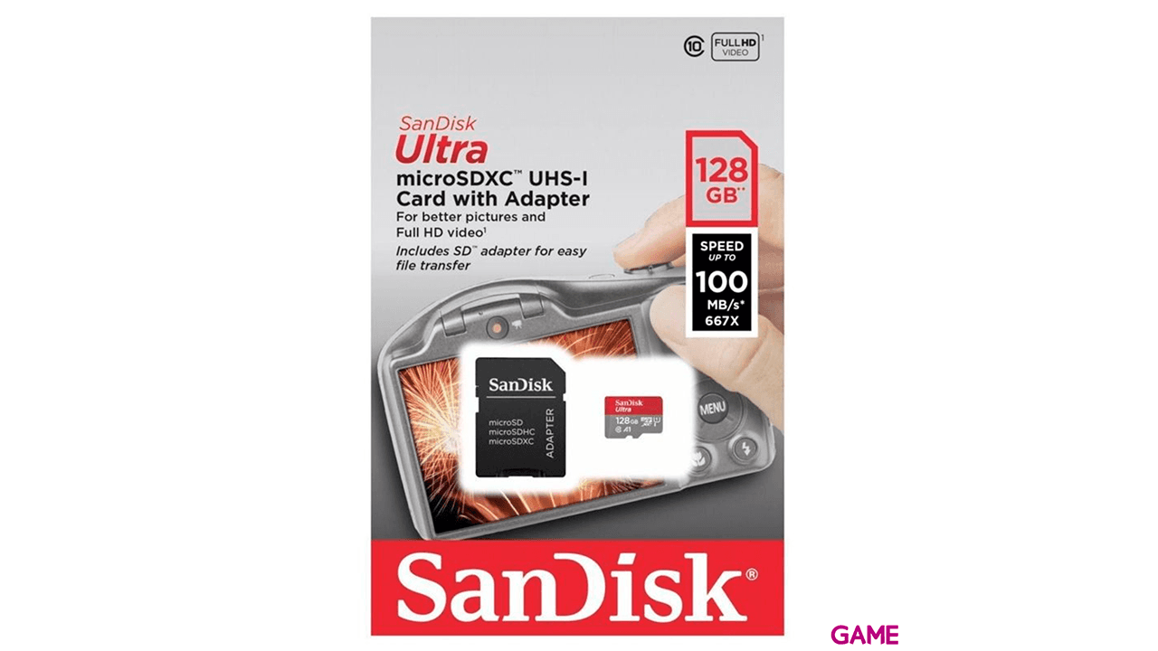 Sandisk Ultra MicroSDXC 128GB + Adaptador 100MB/S CLASS 10 UHS-I - Tarjeta Memoria