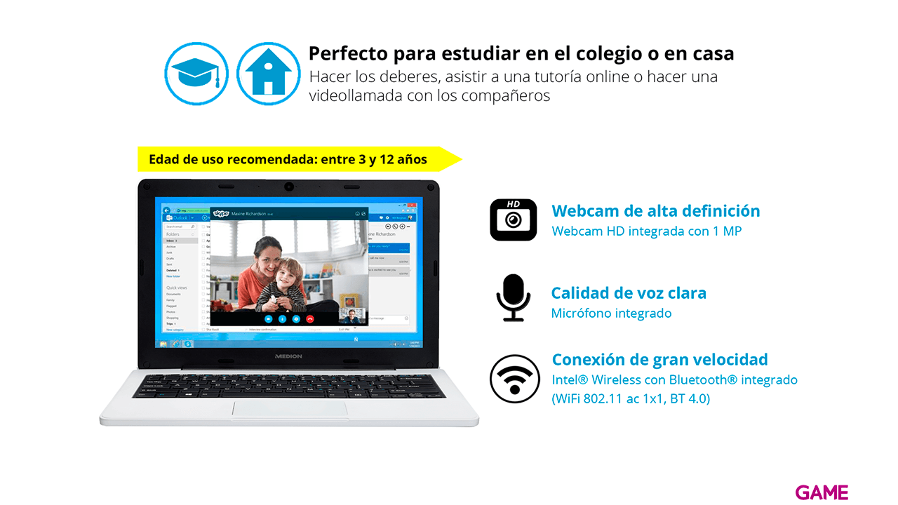 Medion E11201 - Celeron N3450 - 4GB RAM - 64GB SSD - 11,6´´ - W10 - Ordenador Portátil
