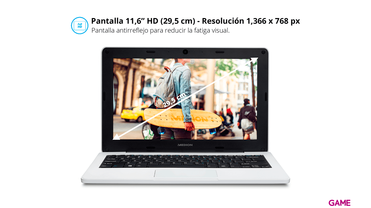 Medion E11201 - Celeron N3450 - 4GB RAM - 64GB SSD - 11,6´´ - W10 - Ordenador Portátil