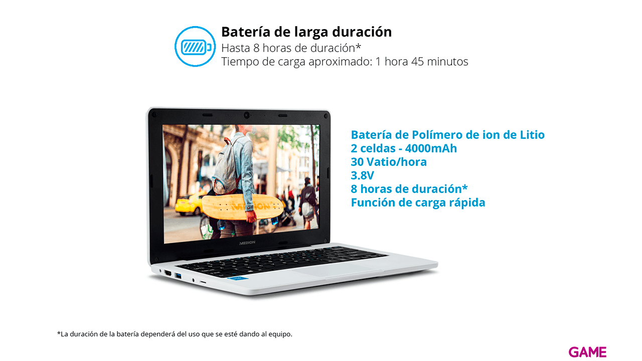 Medion E11201 - Celeron N3450 - 4GB RAM - 64GB SSD - 11,6´´ - W10 - Ordenador Portátil