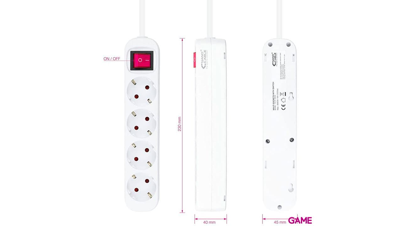 Nanocable 4 tomas - 1.4m Blanco - Regleta
