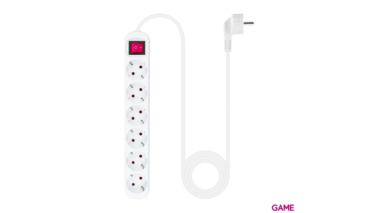 Nanocable 6 Enchufes 1.4m - Interruptor - Blanco - Regleta