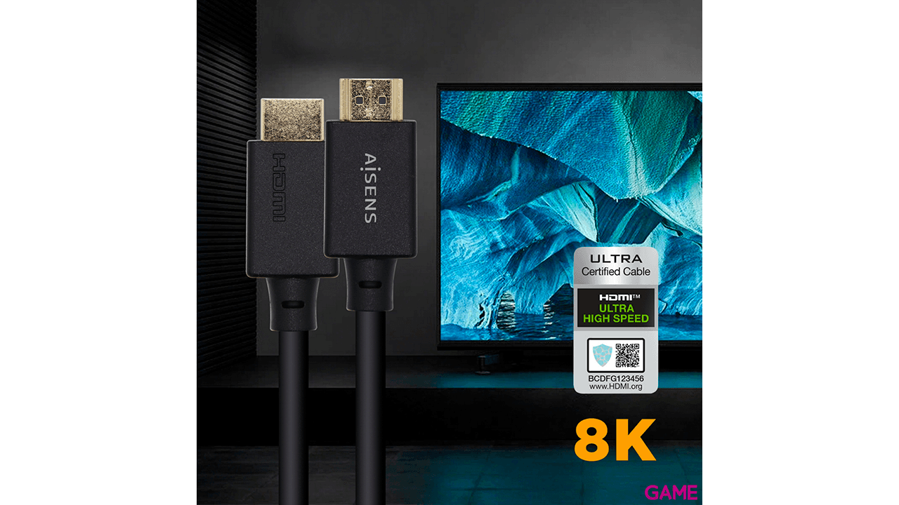 Aisens HDMI V2.1 Ultra Alta Velocidad / HEC 8k@60Hz 48Gbps A/M-A/M Negro 2.0m - Cable