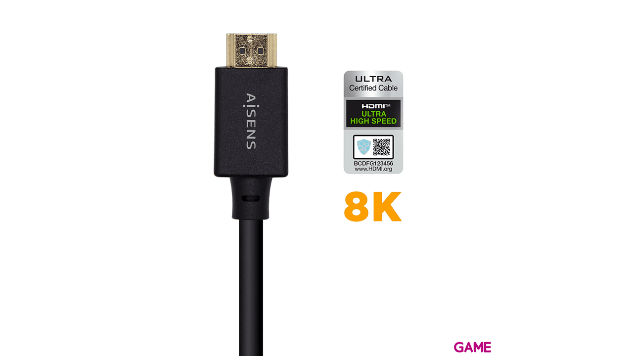 Aisens HDMI V2.1 Ultra Alta Velocidad / HEC 8k@60Hz 48Gbps A/M-A/M Negro 2.0m - Cable