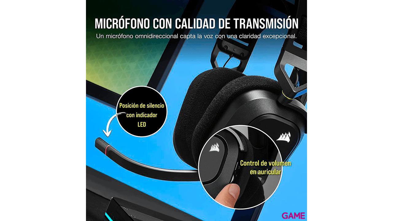 Corsair HS80 - RGB - Wireless - Negro - PC (Dolby Atmos)- PS4 - PS5 (Audio 3D) -  Auriculares Gaming