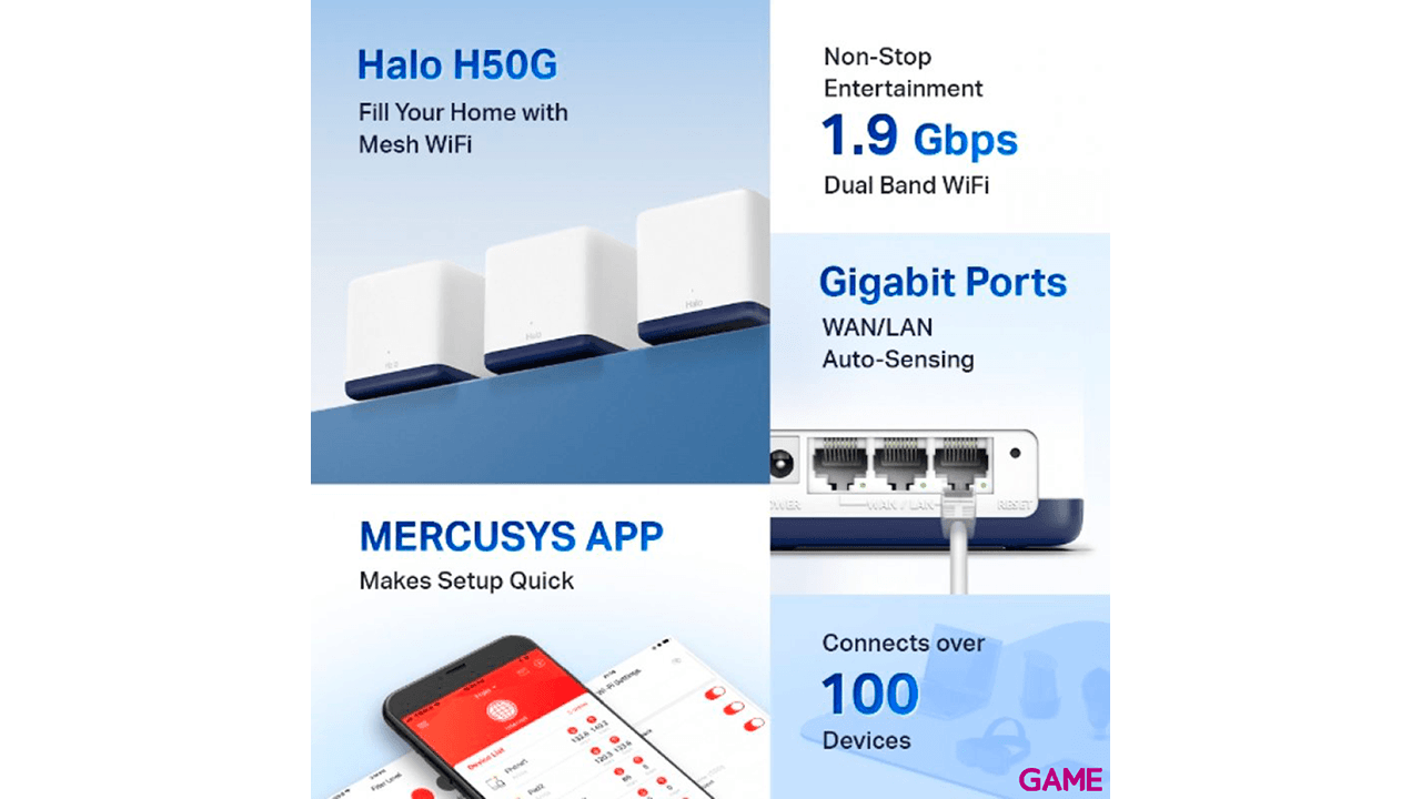 Mercusys Halo H50G(3-pack) Doble banda (2,4 GHz / 5 GHz) Wi-Fi 5 (802.11ac) Blanco Interno