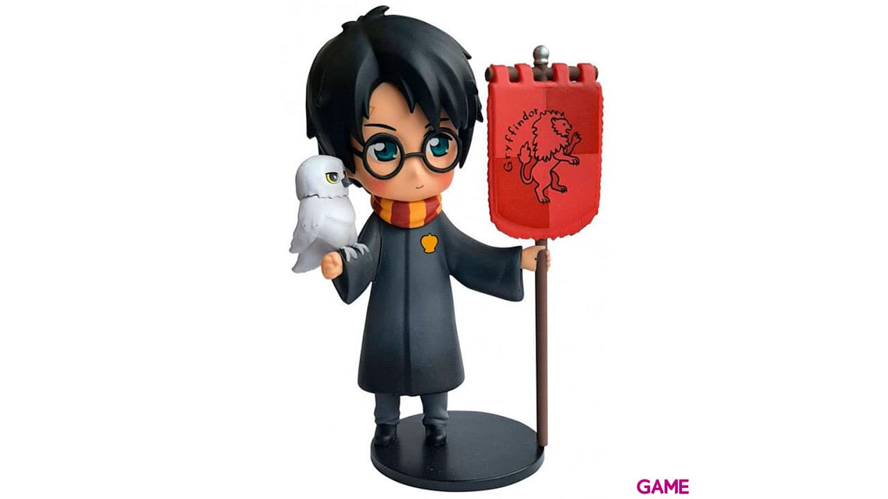 Figura Harry Potter con estandarte y Buho Hedwig de 15 cm