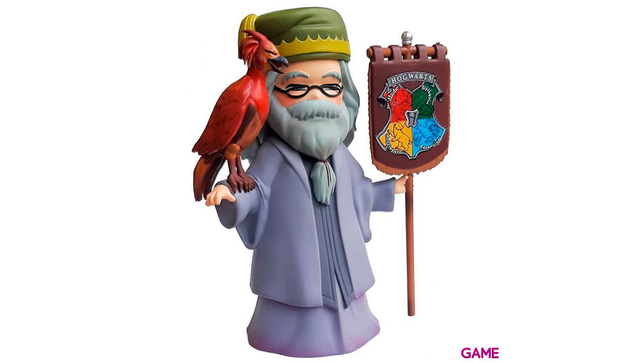 Figura Harry Potter Dumbledore con estandarte y Ave Fenix de 15 cm