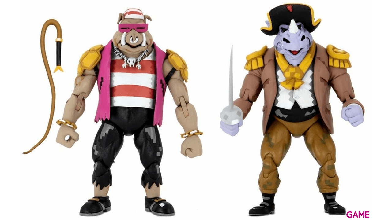 Set 2 figuras Pirate Rocksteady y Bebop Tortugas Ninja Turtles in Time 18cm