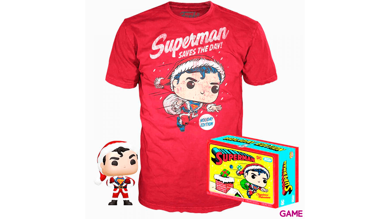 Set figura POP Tee DC Comics Superman Exclusive Flocked Talla XL