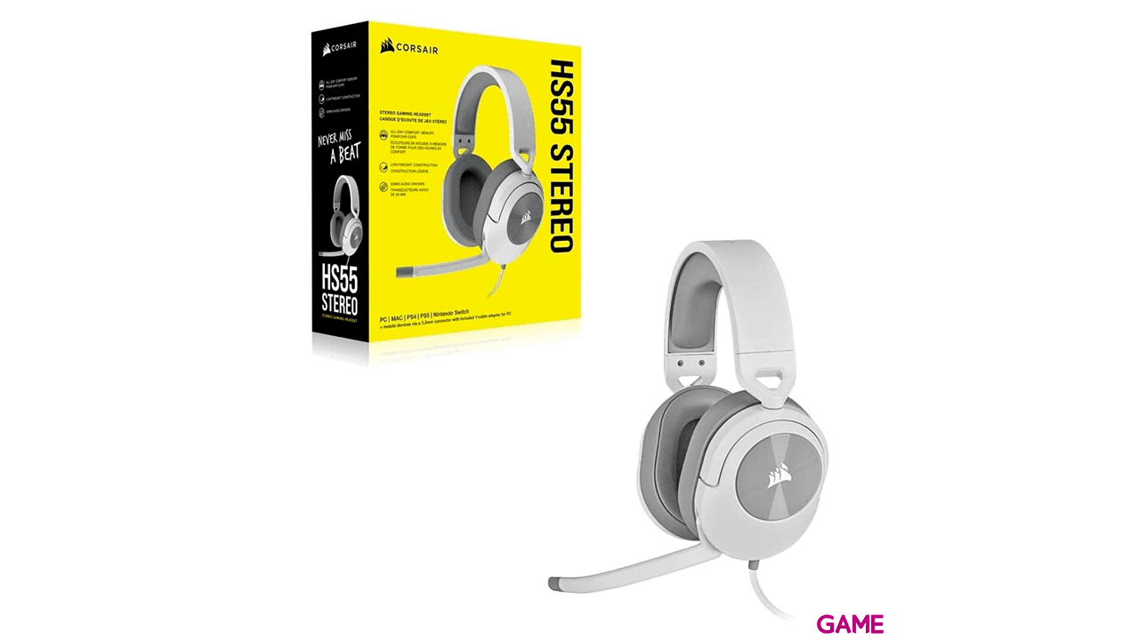 Corsair HS55 Estereo Blanco PC - PS5 - PS4 - XBOX - Switch - Auriculares Gaming