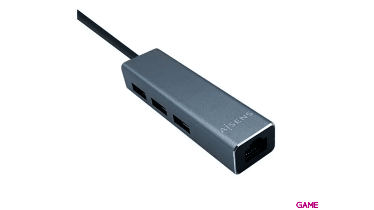 Aisens Conversor USB 3.0 a Ethernet gigabit 10/100/1000 Mbps + Hub 3 x USB 3.0, Gris 15cm - Adaptador