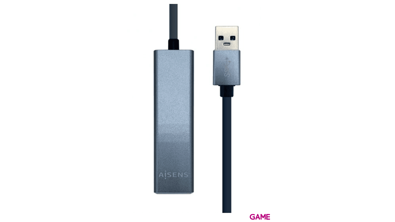 Aisens Conversor USB 3.0 a Ethernet gigabit 10/100/1000 Mbps + Hub 3 x USB 3.0, Gris 15cm - Adaptador