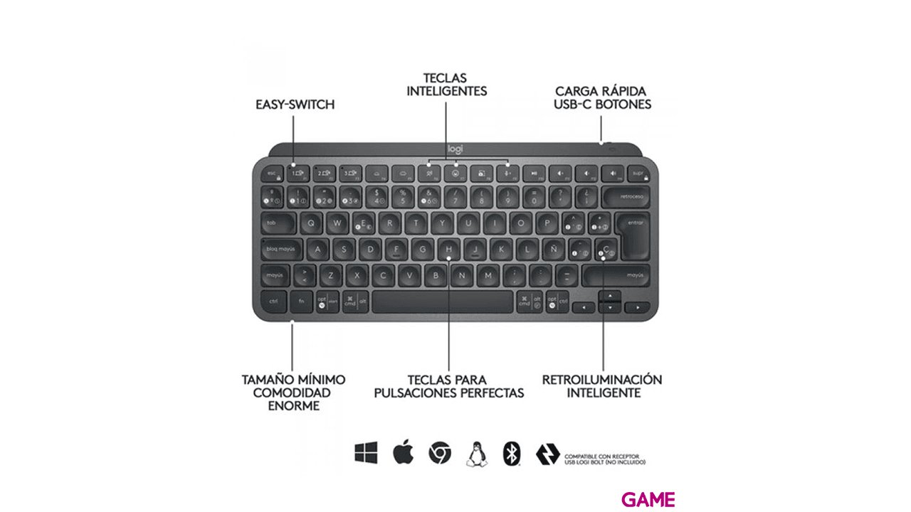 Logitech MX Keys Mini RF Wireless + Bluetooth - Teclado