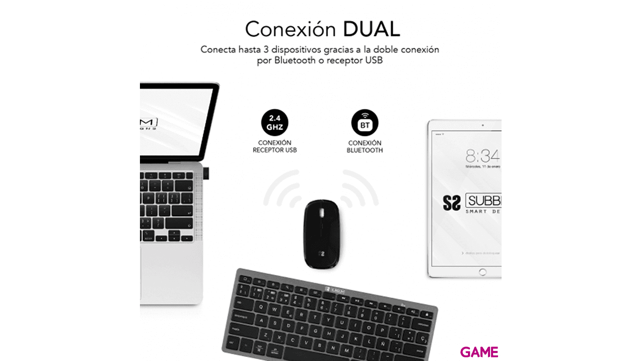 Subblim - Pack Teclado Spanish Layout + Raton Bluetooth  Compacto Gris Negro - Pack Perifericos