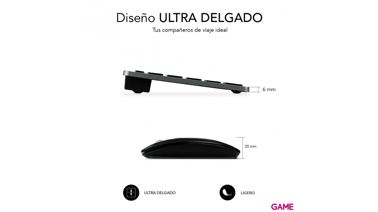 Subblim - Pack Teclado Spanish Layout + Raton Bluetooth  Compacto Gris Negro - Pack Perifericos