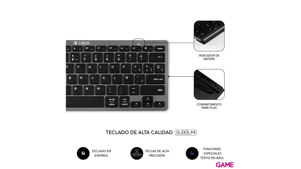 Subblim - Pack Teclado Spanish Layout + Raton Bluetooth  Compacto Gris Negro - Pack Perifericos