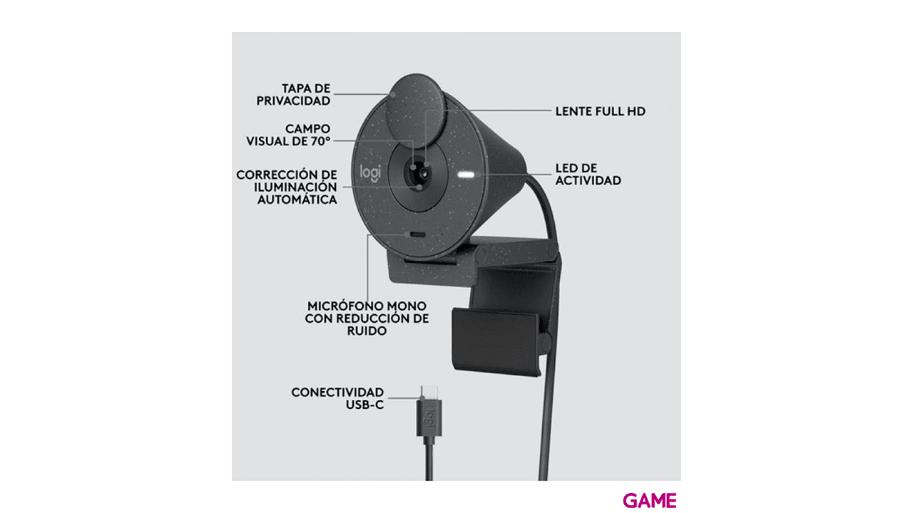 Logitech Brio 300 2MP 1920 x 1080 Pixeles USB-C Grafito - Webcam