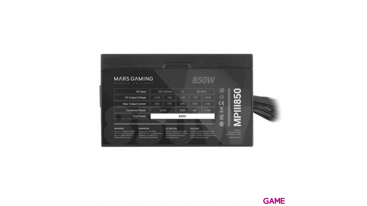 Mars Gaming MPIII850 Fuente Alimentación PC ATX 850W 5 Años Garantía Tecnología Silenciosa AI-RPM 85% Eficiencia Negro