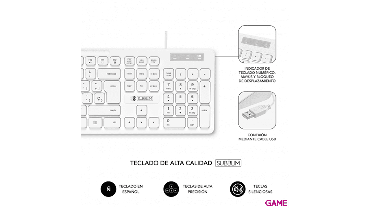 Subblim Business Slim Ergo Silencioso Blanco - Teclado
