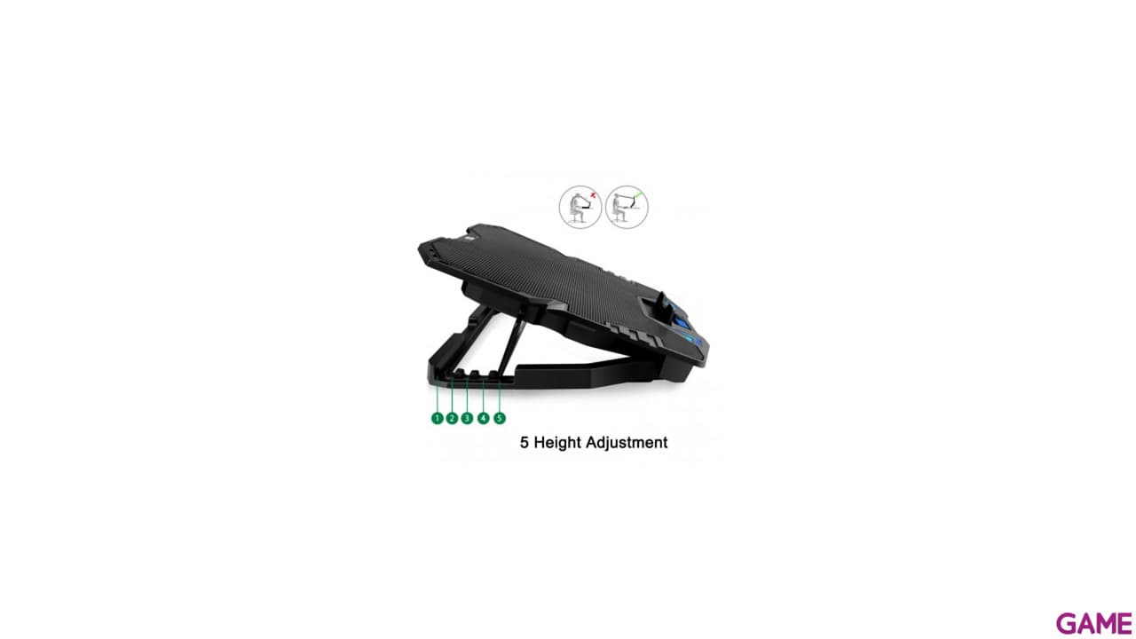 Ewent 1259 Base Refrigeradora para Portatiles 17" HubUsb 5 velocidades Led Azul 5 angulos