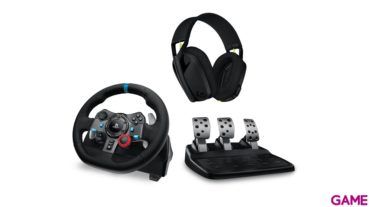 Logitech G29 Driving Force + Auriculares G435 PC - PS5 - PS4 - PS3 - Licencia PlayStation - Volante
