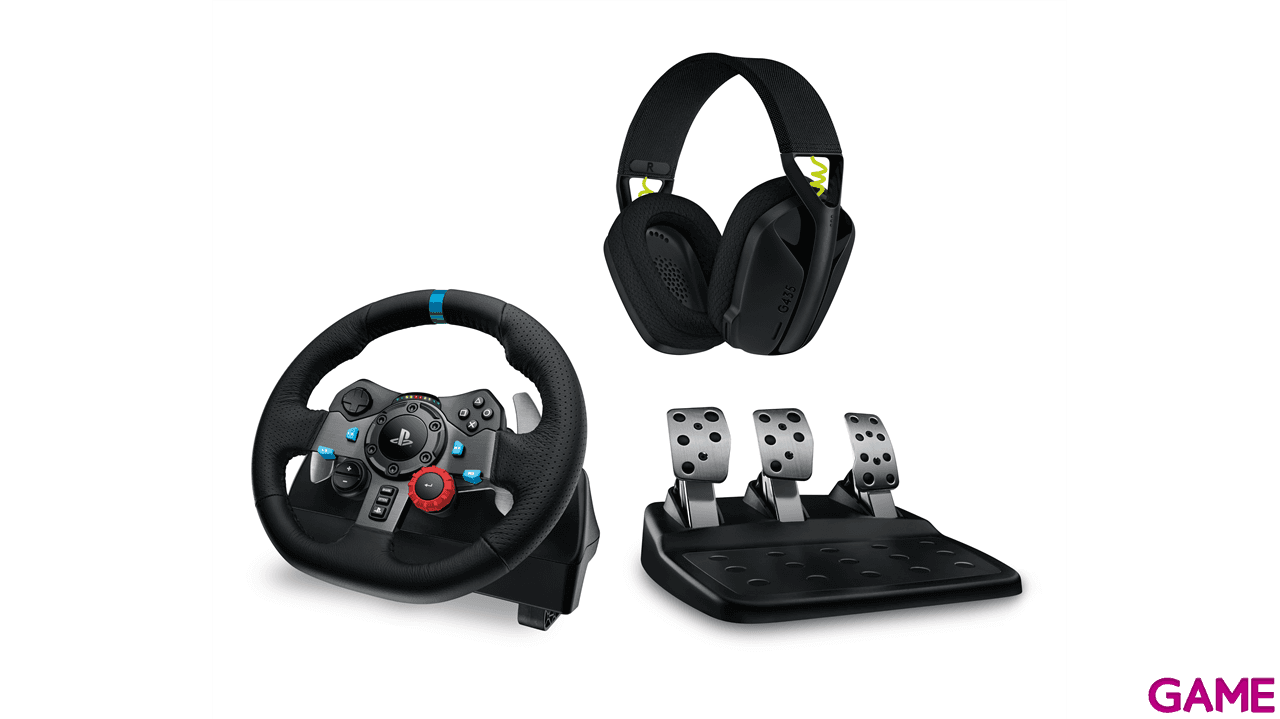 Logitech G29 Driving Force + Auriculares G435 PC - PS5 - PS4 - PS3 - Licencia PlayStation - Volante