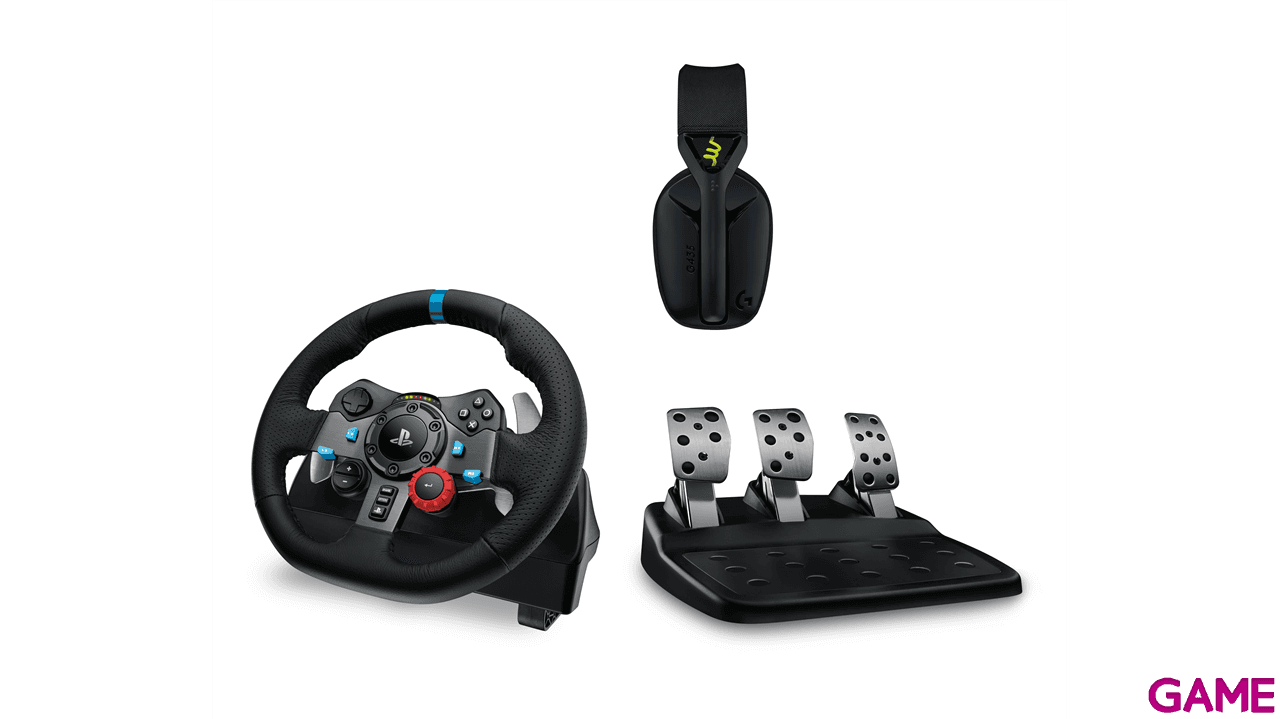 Logitech G29 Driving Force + Auriculares G435 PC - PS5 - PS4 - PS3 - Licencia PlayStation - Volante