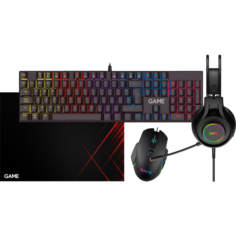 GAME PK420 Teclado Mecanico + Raton + Alfombrilla + Auriculares 4in1 RGB - Pack Perifericos