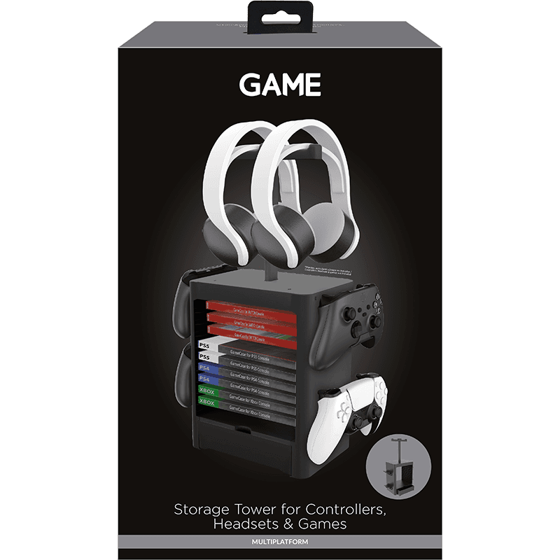 GAME GM32823 Soporte Auriculares, Juegos y Mandos Negro PS4-PS5-XBOX