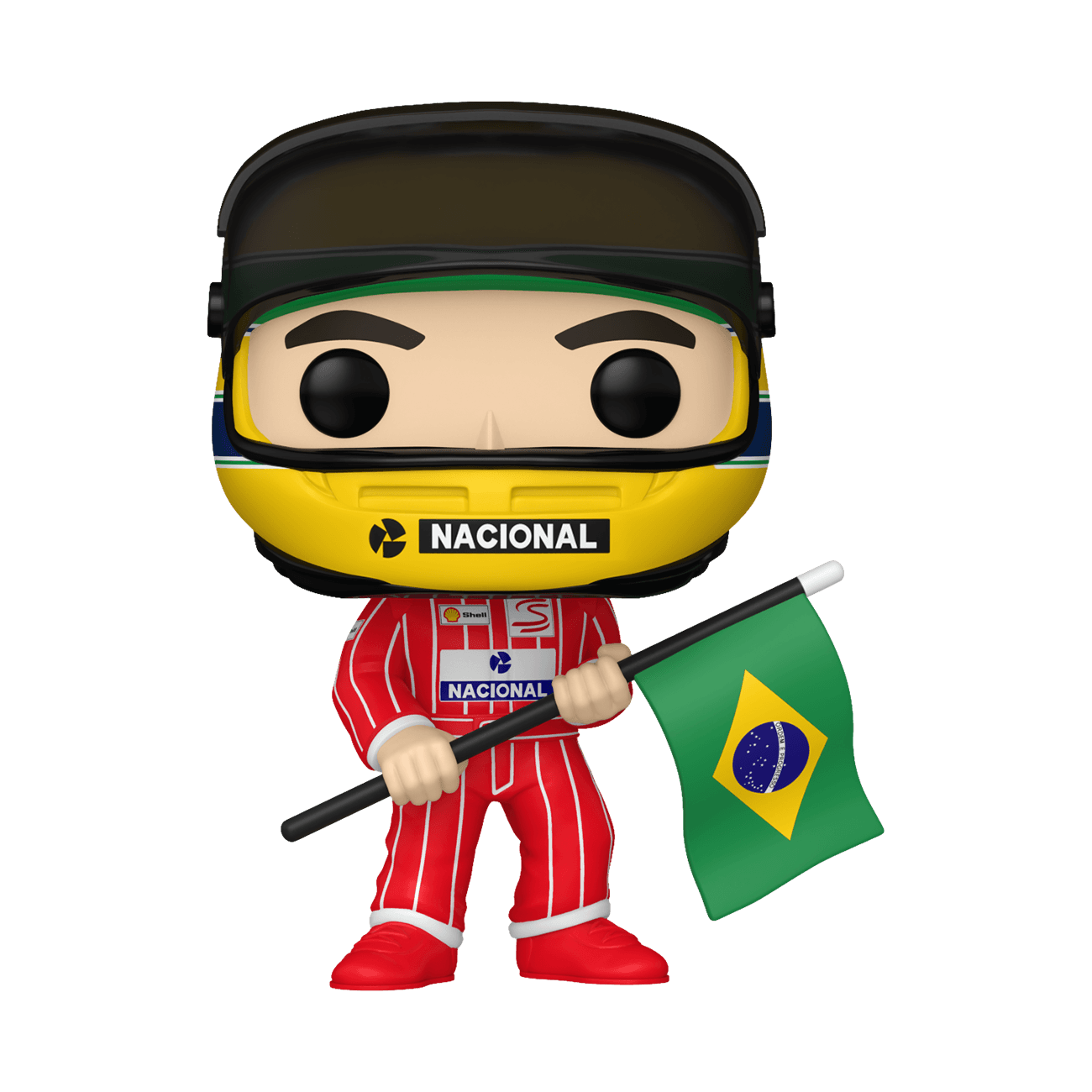 Figura POP: Racing Ayrton Senna con bandera Brasileña